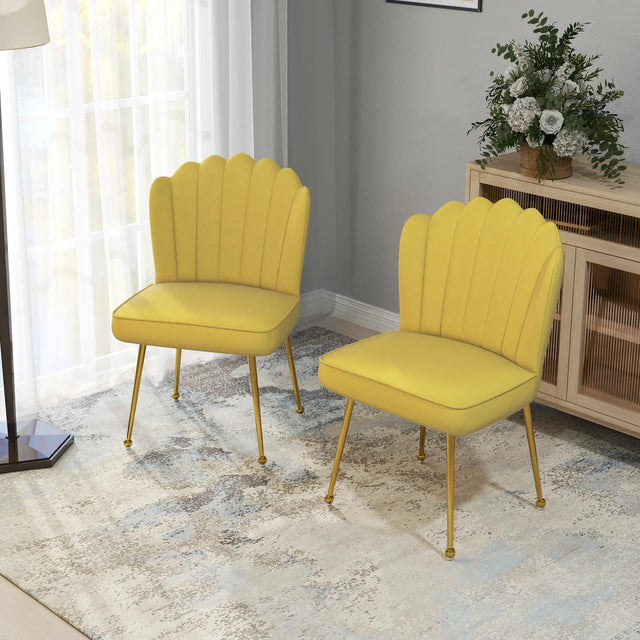 Set of 2 Velvet-Feel Shell Accent Chair - Yellow