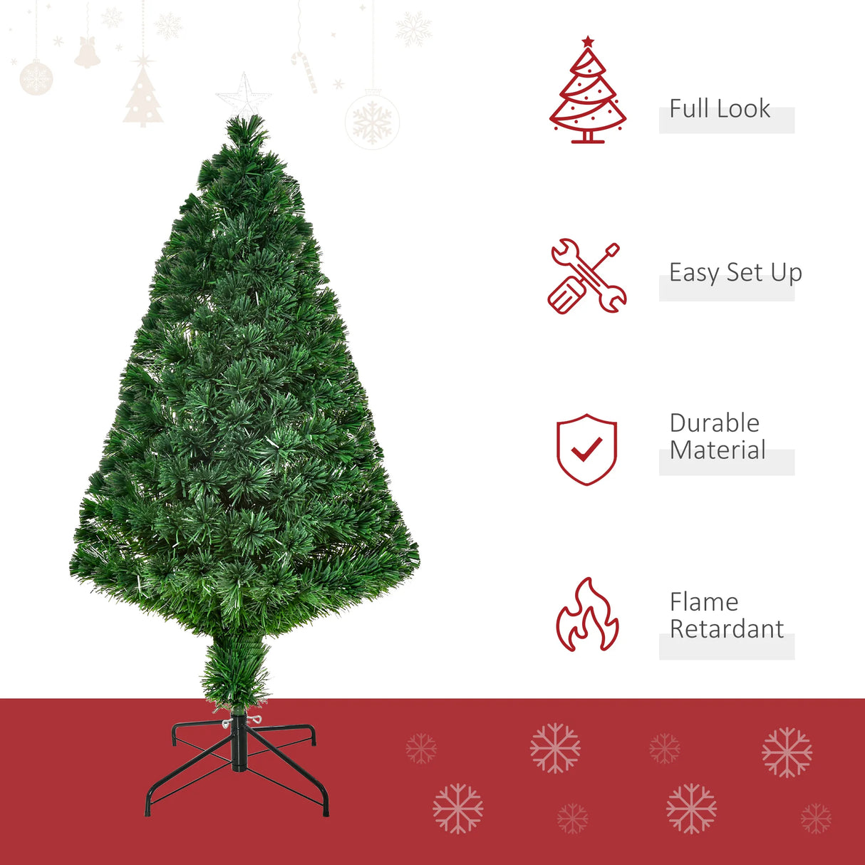 HOMCOM 4FT Pre-Lit Fibre Optic Artificial Christmas Tree Holiday Xmas Dcor with Tree Topper Multi-Colour