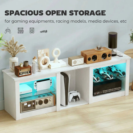 HOMCOM 70in TV Stand, with LED Lights and Storage - White