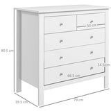 HOMCOM Modern Chest of Drawers, 5 Drawer Storage Cabinet with Metal Handles and Runners for Bedroom, White