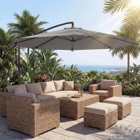 Outsunny 3 m Cantilever Parasol with Protective Cover and Wind Ropes, Banana Parasol with Crank Handle, Light Grey