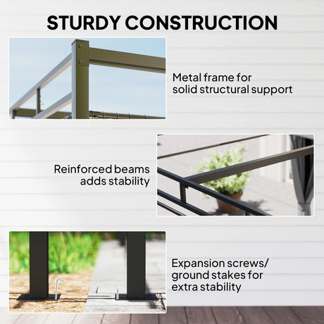 Outsunny 3 x 3 m Pergola with Retractable Roof Canopy and Curtains, UPF30+ Metal Frame Garden Pergola Gazebo Sun Shade, Dark Grey
