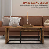 HOMCOM Coffee Tables Set of 2, Industrial Nest of Tables with Metal Frame for Living Room Bedroom, Rustic Brown