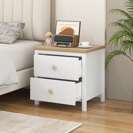 2-Drawer Nightstand with Rubber Wood Legs-White