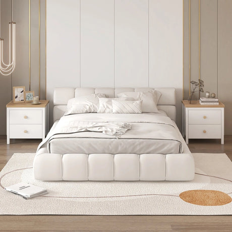 2-Drawer Nightstand with Rubber Wood Legs-White