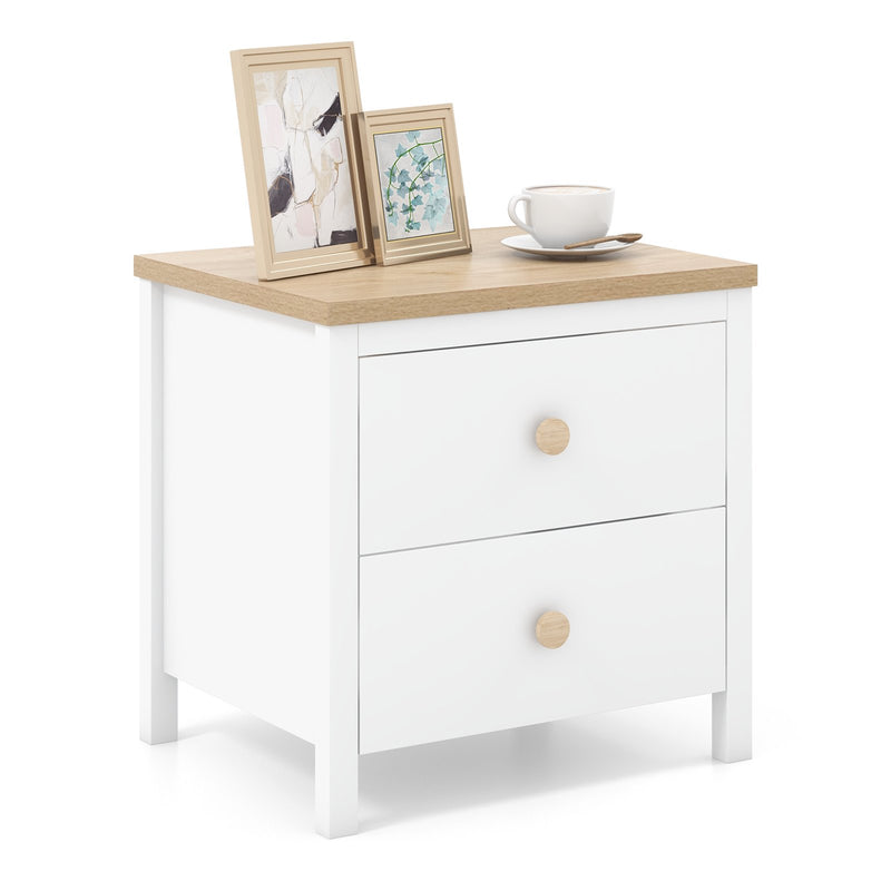 2-Drawer Nightstand with Rubber Wood Legs-White