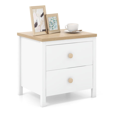 2-Drawer Nightstand with Rubber Wood Legs-White