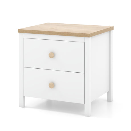 2-Drawer Nightstand with Rubber Wood Legs-White