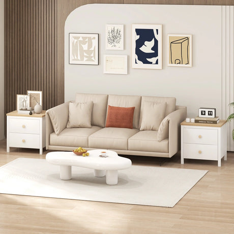 2-Drawer Nightstand with Rubber Wood Legs-White
