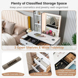 Vanity Table Set with 3-Color LED Lights Mirror and Charging Station-White
