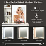 Vanity Table Set with 3-Color LED Lights Mirror and Charging Station-White