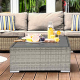 Outsunny Square PE Wicker Rattan Table, with Glass Top - Light Grey