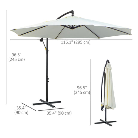 Outsunny 3m Banana Umbrella Parasol, Offset Cantilever Parasol Umbrella with Cross Base, Cream White