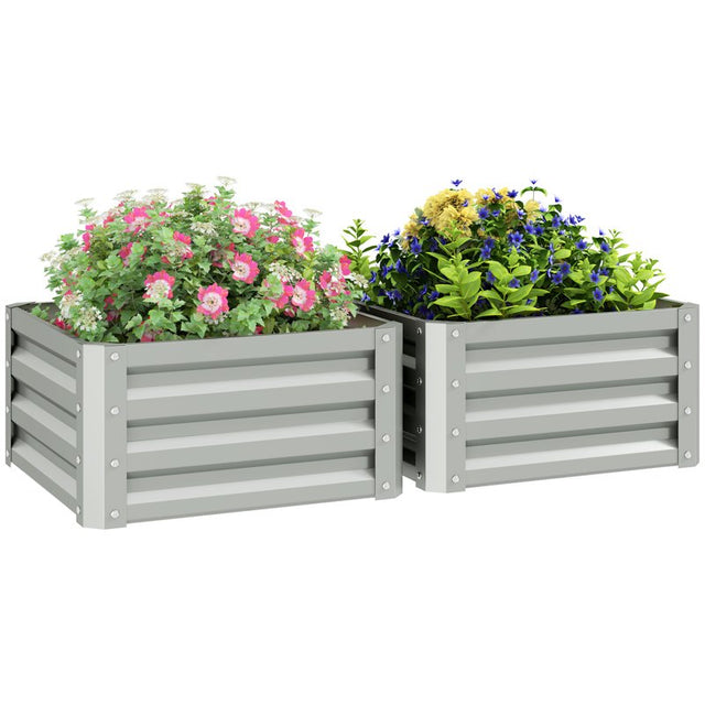 Outsunny Set of Two 60 x 60cm Steel Planter Boxes - Light Grey