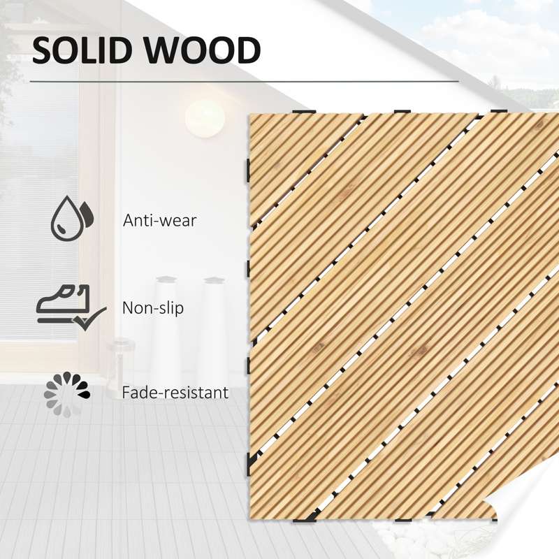 Outsunny 9 Pcs Garden Decking Tiles Wooden Outdoor Flooring Tiles for Patio, Balcony, Terrace, Hot Tub, Yellow