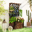 Outsunny Wooden Planter with Trellis, Freestanding Raised Garden Bed with Drainage Holes, Outdoor Planter Box with Liner for Vegetables, Herbs and Flowers, Carbonised