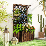 Outsunny Wooden Planter with Trellis, Freestanding Raised Garden Bed with Drainage Holes, Outdoor Planter Box with Liner for Vegetables, Herbs and Flowers, Carbonised