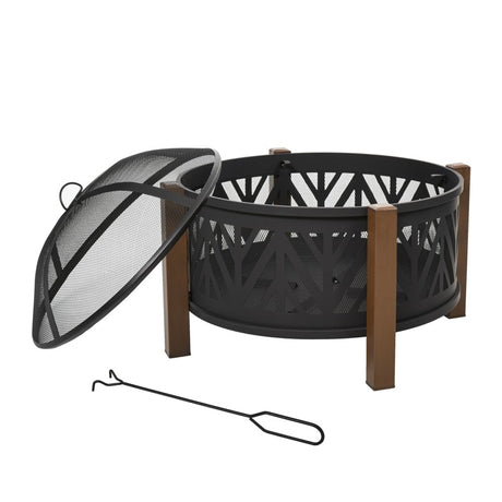 Outsunny Metal Large Firepit Bowl Outdoor 2-In-1 Round Fire Pit Brazier w/ Lid,  BBQ Grill, Poker for Backyard, Camping, Bonfire, Wood Burning Stove, 78 x 78 x 60cm, Black