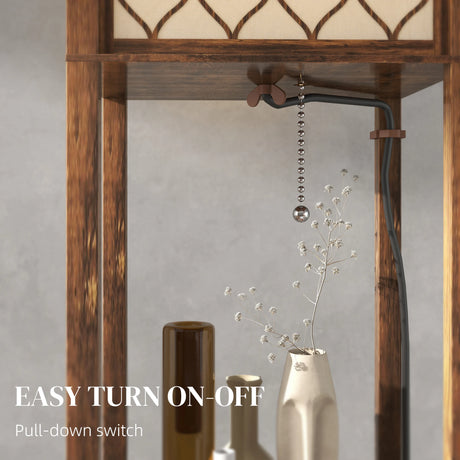 HOMCOM Three-Shelf Standing Lamp - Rustic Brown/White