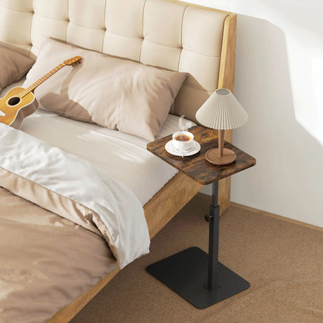 HOMCOM C Shaped Side Table, Small End Table with Adjustable Height and Metal Base for Living Room, Bedroom, Rustic Brown