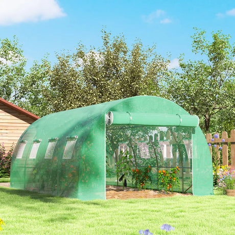 Outsunny 4 x 3 x 2m Polytunnel Greenhouse Replacement Cover ONLY Winter Garden Plant PE Cover for Tunnel Walk-in Greenhouse with Roll-up Windows Door Outdoor, Green