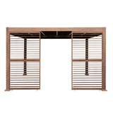 Wood Effect Aluminium Pergola With LED Lights & 2 x Side Panels - 4m x 3m
