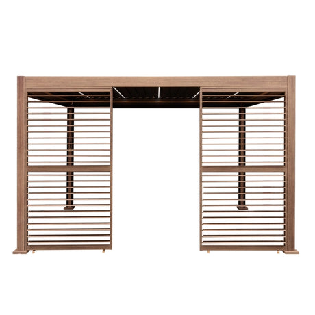 Wood Effect Aluminium Pergola With LED Lights & 2 x Side Panels - 4m x 3m