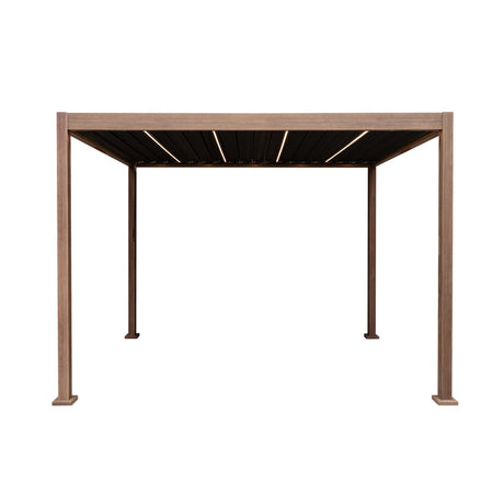 Wood Effect Aluminium Pergola with LED Lights - 3m x 3m
