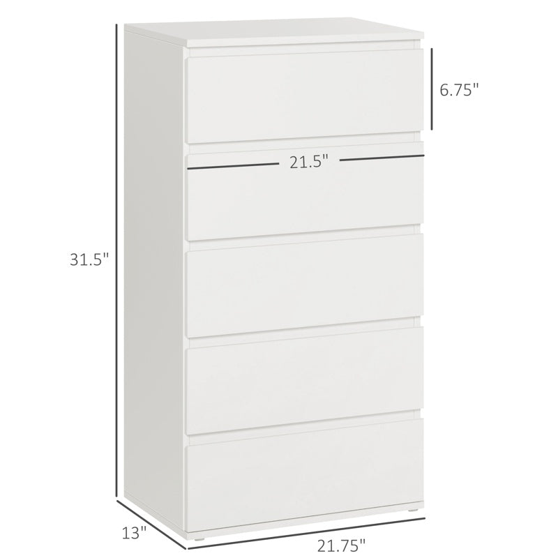 HOMCOM Chest of Drawers, 5 Drawers Storage Cabinet Floor Tower Cupboard for Bedroom Living Room, White