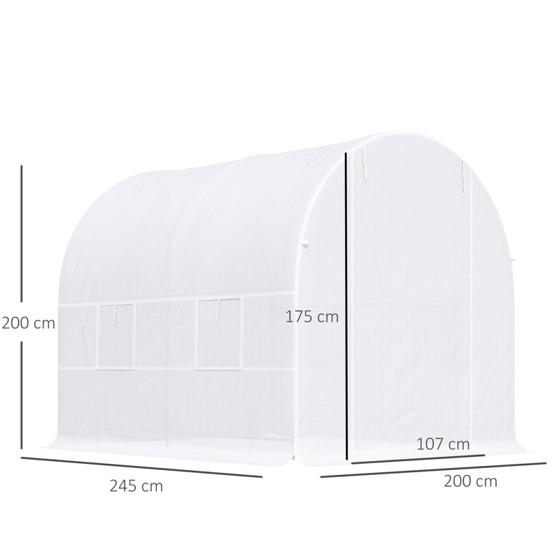 Outsunny 2.5 x 2 x 2 m Polytunnel Greenhouse, Walk-in Green House for Garden with Mesh Windows, Galvanised Steel Frame, White