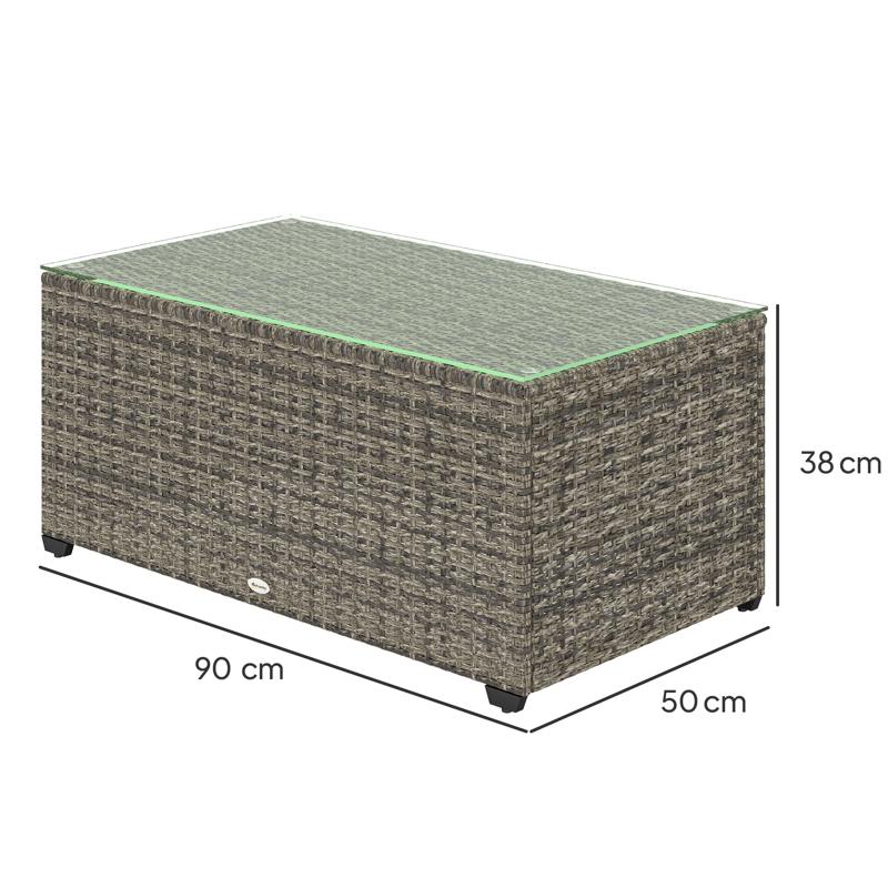 Outsunny 90 x 50cm Glass-Top Rattan Side Table - Dark Grey