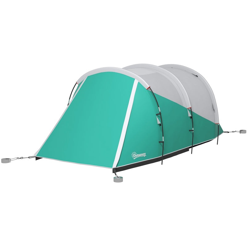 Outsunny Three-Man, 3000mm Water-Resistant Two-Room Tunnel Tent - Green