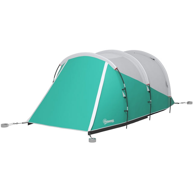 Outsunny Three-Man, 3000mm Water-Resistant Two-Room Tunnel Tent - Green