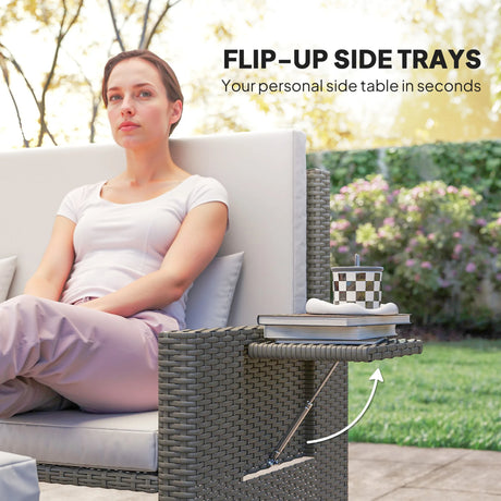 Outsunny Rattan Day Bed, with Footstool - Light Grey