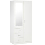 HOMCOM 2 Door 3 Drawer Mirrored Wardrobe with Hanging Rail, Modern Clothes Storage Cupboard with Mirror, Drawers and Adjustable Shelves for Bedroom, 80 x 50 x 180 cm, White