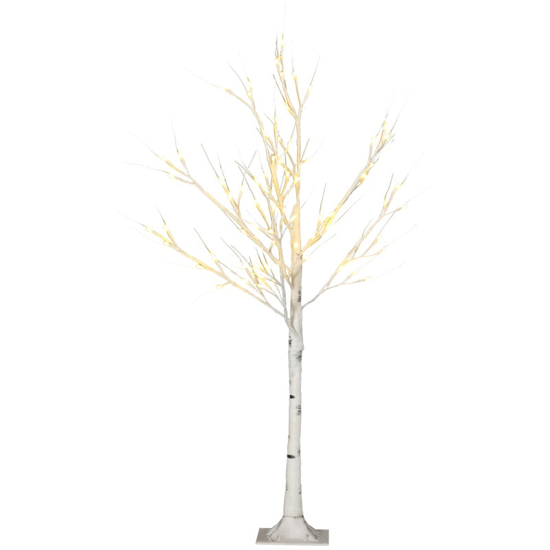 HOMCOM 4ft Artificial White Birch Tree Light with Warm White Pre-Lit LED Light for Indoor and Covered Outdoor Use