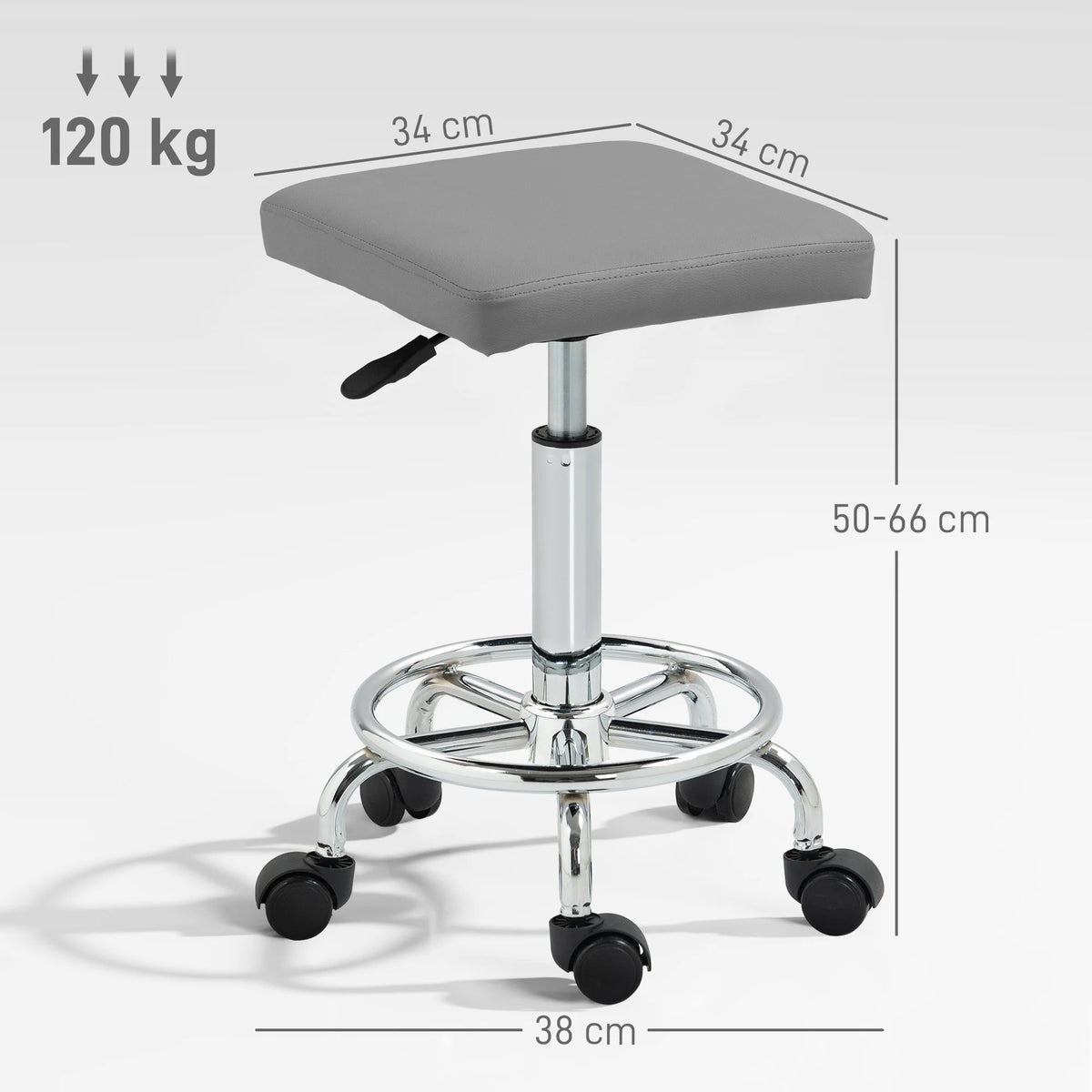 HOMCOM Faux Leather Padded Salon Stool - Grey
