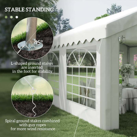 Outsunny 4m x 4m Garden Gazebo, Galvanised Marquee Party Tent with Removable Sides and Windows for Parties, Wedding and Events, White