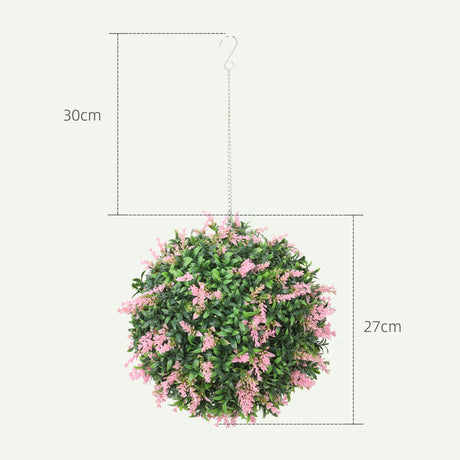 HOMCOM Set of 2 Artificial Plant Topiary Balls, UV-protected Fake Decorative Plants, Pink