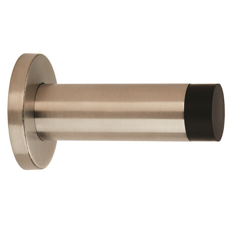 76 X 22MM - WALL MOUNTED DOORSTOP ON ROSE - CONCEALED FIX - SATIN STAINLESS STEEL - 76mm - EACH