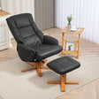 HOMCOM Rocking Recliner Chair with Footstool, PU Leather Recliner Armchair with Wood Base, Upholstered Reclining Chair for Living Room Bedroom, Black