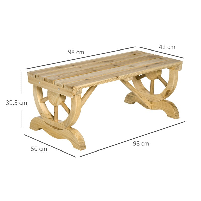 Outsunny 2-Person Garden Bench Rustic Wooden Outdoor Bench with Wheel-Shaped Legs Slatted Seat for Patio Natural Wood Effect