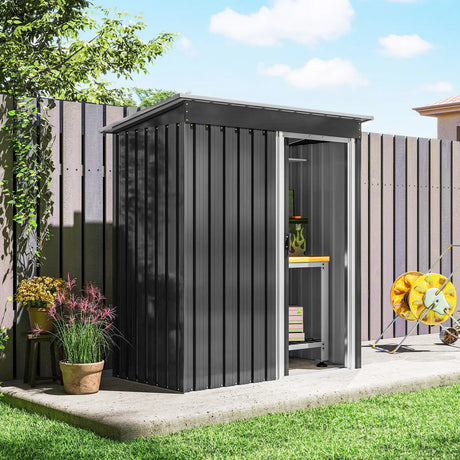 Outsunny 5 x 3ft Garden Storage Shed with Sliding Door and Sloped Roof Outdoor Equipment Tool, Black