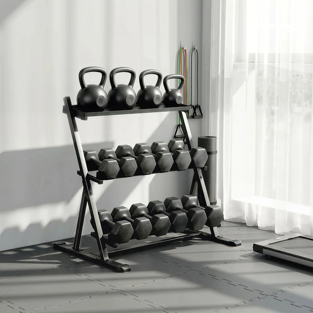 SPORTNOW 3-Tier Adjustable Dumbbell Rack, Heavy-Duty Weight Rack for Dumbbells, Kettlebells and Multiple Balls, Space-Saving Weight Storage Stand for Home Gym, 200 KG Capacity
