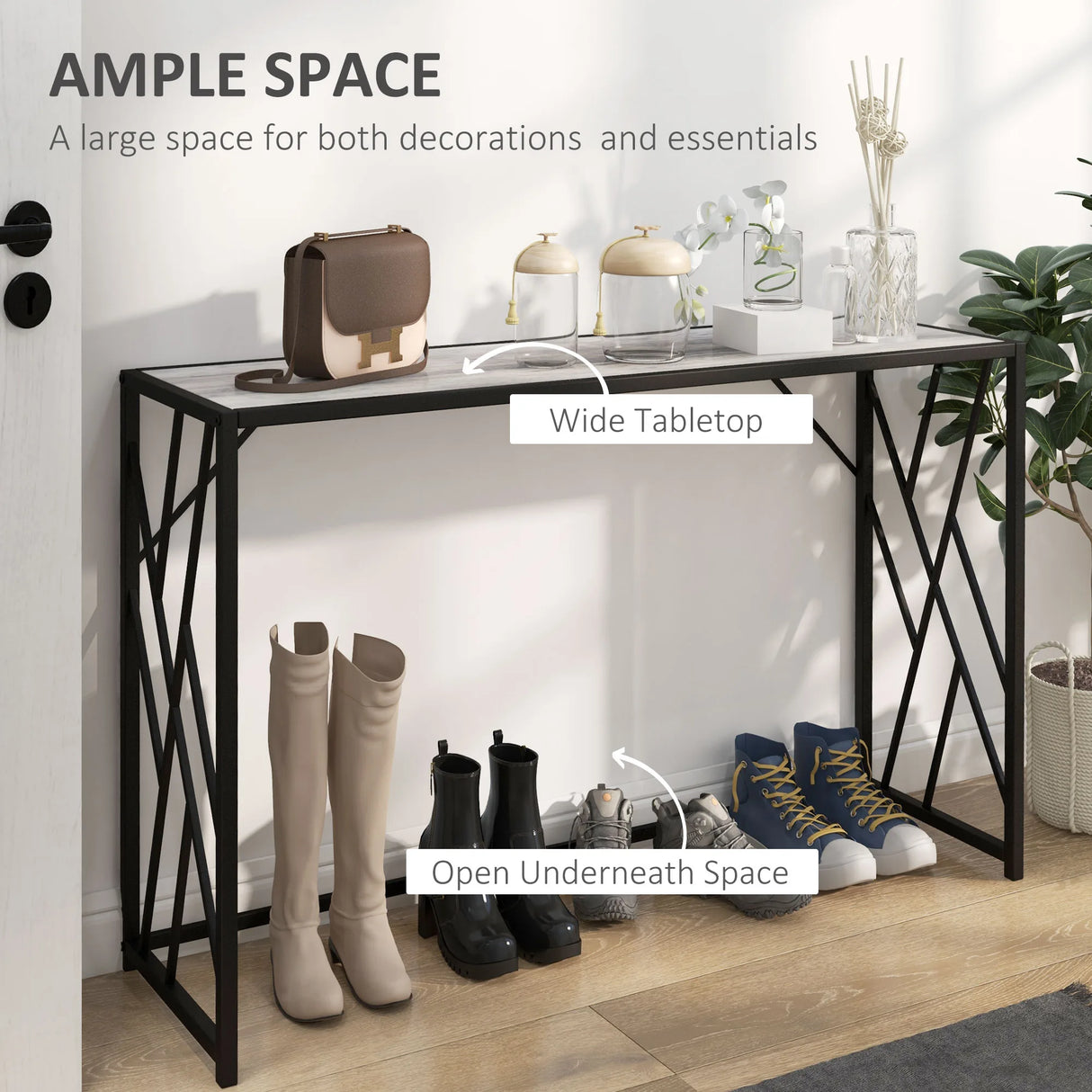 HOMCOM Console Table, Industrial Sofa Table with Metal Frame for Living Room, Hallway, 120 cm, Grey
