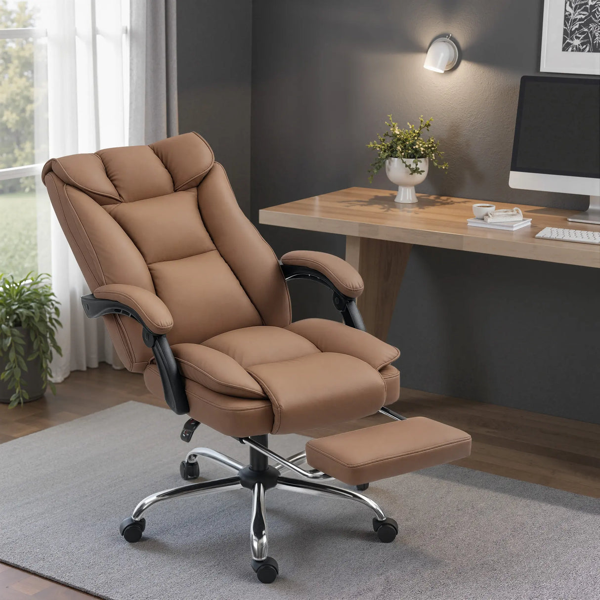 HOMCOM 155 Reclining Faux Leather Swivel Office Chair - Brown