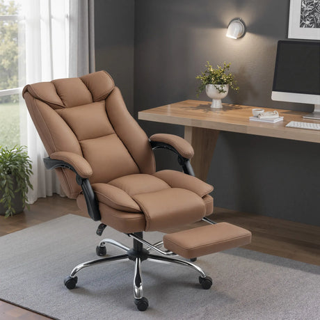 HOMCOM 155 Reclining Faux Leather Swivel Office Chair - Brown
