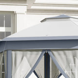 Outsunny 3 x 4m Metal Frame Hexagon Gazebo, with Curtains - Grey