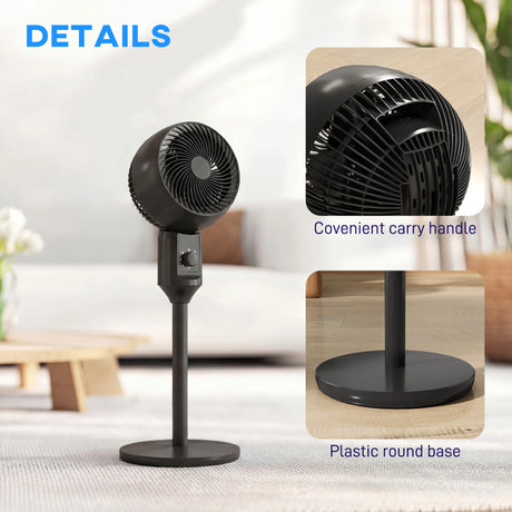HOMCOM Air Circulator Fan Pedestal Cooling Fan with 3 Speed and Carry Handle, 9 Inch, Black