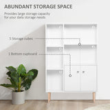 HOMCOM Sideboard Storage Cabinet Cupboard, Open Bookcase with 2 Doors 5 Compartments Wooden Modern Style for Living Room Bedroom Kitchen 80 x 23 x 123 cm, White